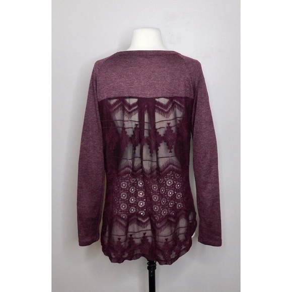 BRIXON IVY Lace Back Pullover Knit Top High Low Hem Bohemian Gypsy Medium - Picture 1 of 11
